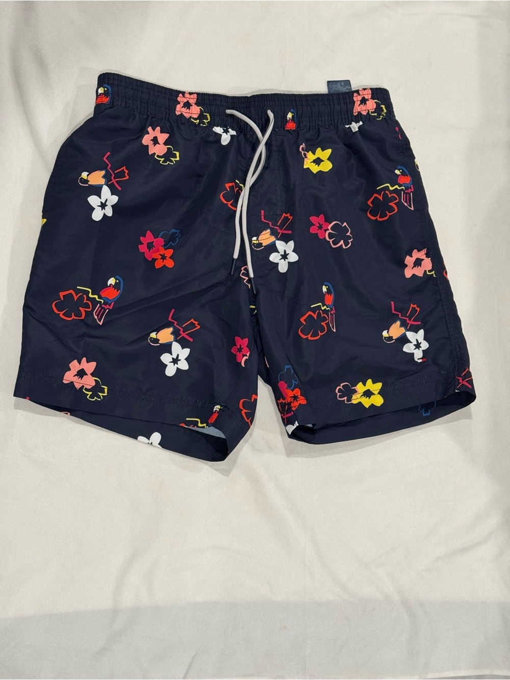 Tommy Hilfiger Navy Floral & Parrot Print Swim Trunks